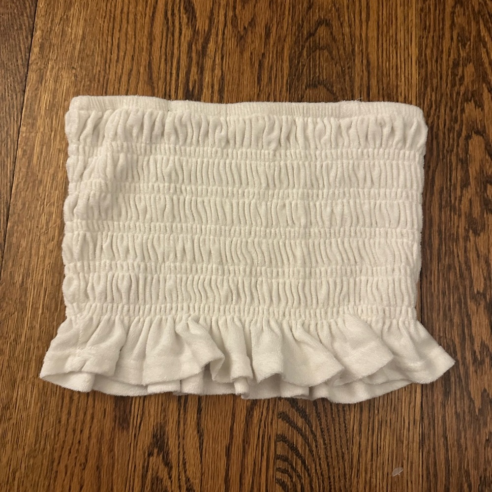 Ocean Drive Cream Smocked Ruffle Crop Top Tube top Terry cloth
